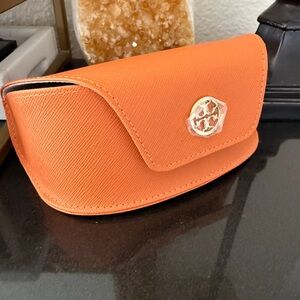 Tory Burch Orange Saffiano Leather Sunglasses Case Clutch Pouch Gold Logo